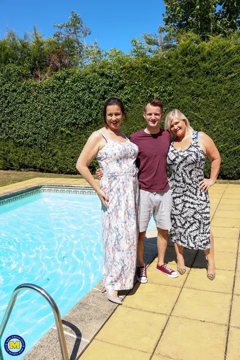 Eva Jayne: Two Curvy Mature Blondes Share a Guy in a Threesome by the Pool – photo 1 of 21