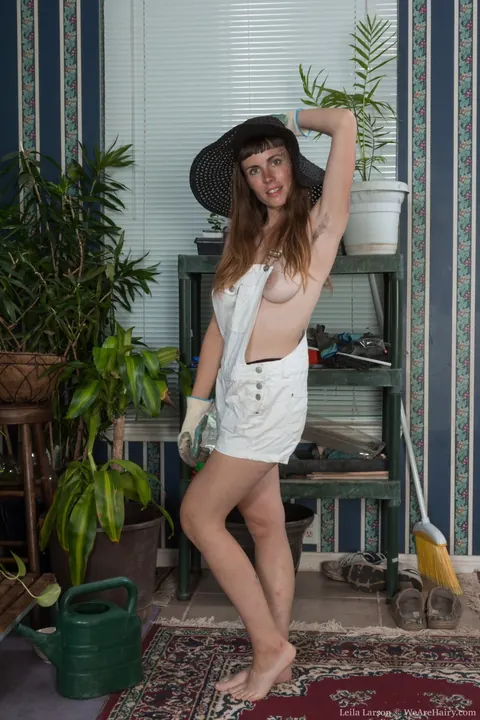 Leila Larson: Busty Petite Brunette Undresses and Fingers Her Hairy Pussy – photo 1 of 17