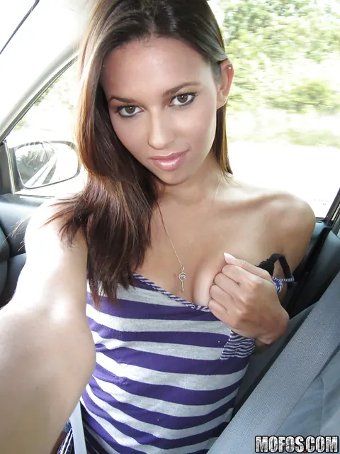 Kiarra Wolfe: Latina Brunette Undresses Outdoors Beside a Car – photo 11 of 16