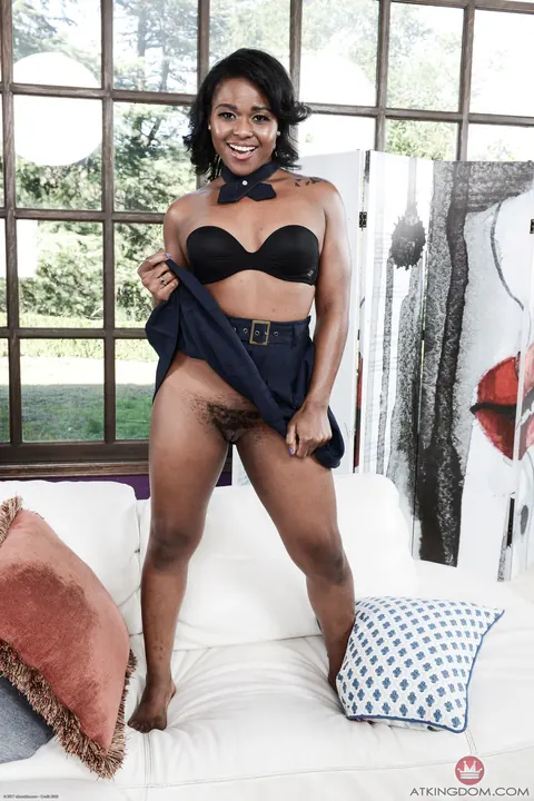 Charlie Rae: Petite Ebony Brunette Spreads Her Hairy Pussy and Shows Pierced Belly – photo 3 of 21