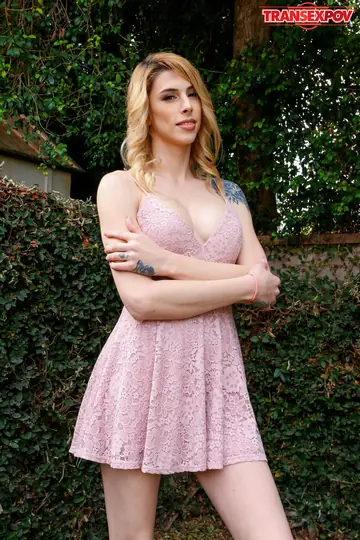 Mature Trans Woman in a Dress Gives a Blowjob and Gets Fucked