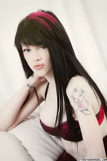 Brunette Strips Out of Her Lingerie to Show Tattoo