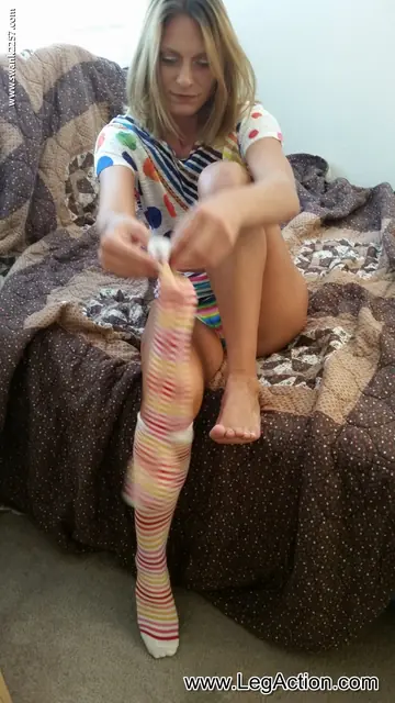 Skinny MILF Strips Out of Her Panties and Socks to Masturbate