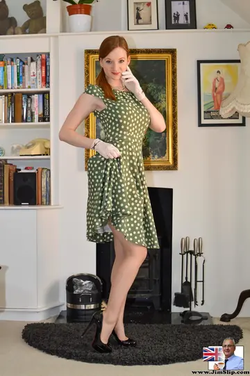 Tall European Redhead Masturbates in Stockings and Panties