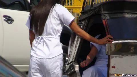 Two Asian Nurses Give Blowjobs and Fuck Outdoors in a Threesome – photo 2 of 19