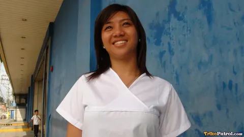 Two Asian Nurses Give Blowjobs and Fuck Outdoors in a Threesome – photo 3 of 19