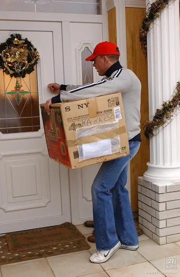 Tall European Blonde Sucks Delivery Guy and Takes Anal Cowgirl