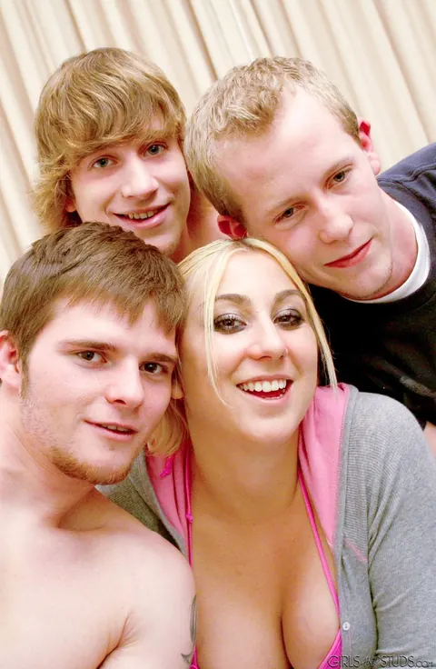 Busty Blonde in Pigtails and Socks Takes a Gangbang – photo 5 of 15