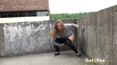 Blonde Spreads Her Shaved Pussy in Public – photo 4 of 15