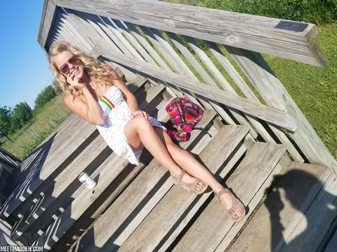 Meet Madden: Slim Blonde MILF in Glasses and Panties Sunbathes Topless Outdoors – photo 15 of 15