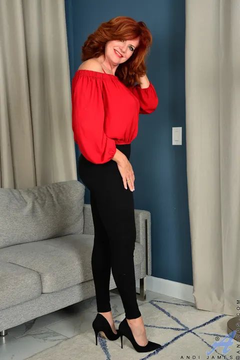 Andi James: Curvy Redhead MILF Strips Off Her Heels and Spreads Her Hairy Pussy – photo 2 of 20