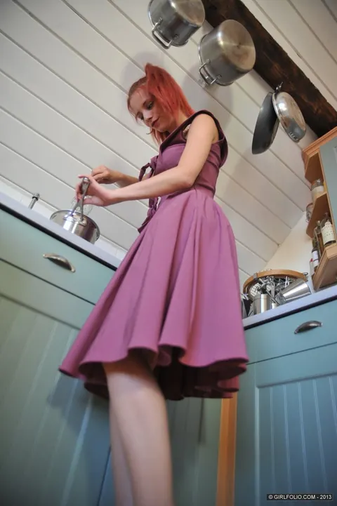 Ariel Piper Fawn: Redhead in Lingerie and Stockings Spreads at the Sink – photo 3 of 12