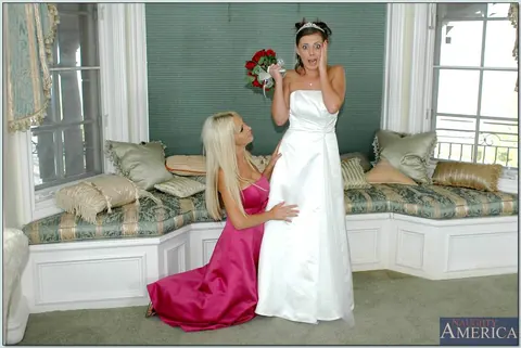 Nikki Benz: Blonde and Brunette in Wedding Dresses Finger and Lick Each Other – photo 15 of 16