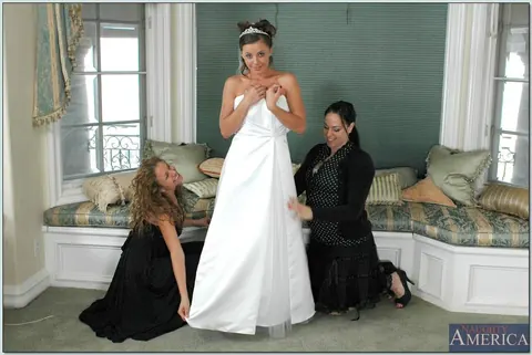 Nikki Benz: Blonde and Brunette in Wedding Dresses Finger and Lick Each Other – photo 3 of 16