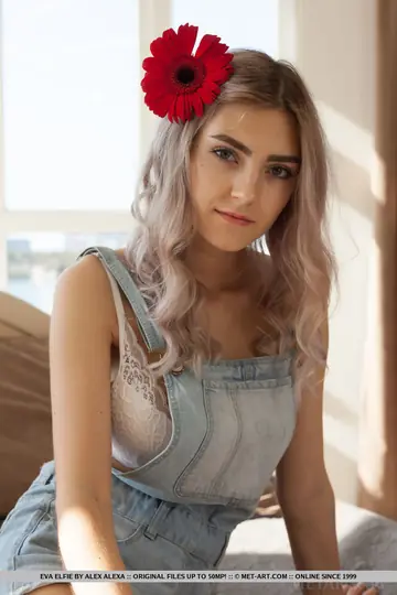 European Blonde Poses in Lingerie and Socks