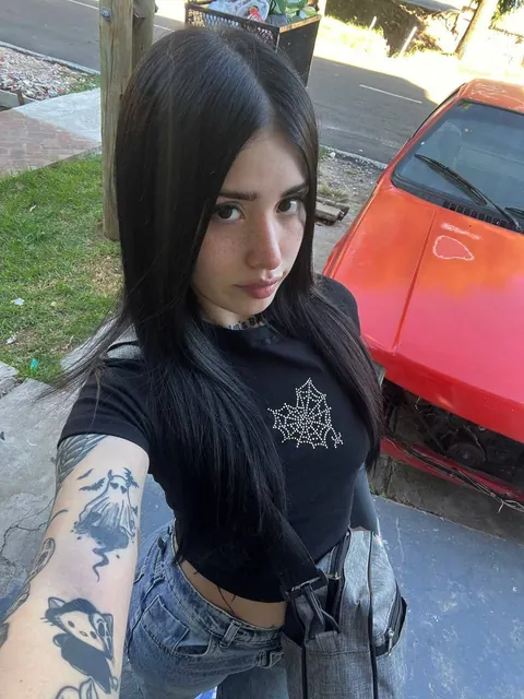 Skinny Latina Brunette Shows Her Tattoo While Posing – photo 1 of 20