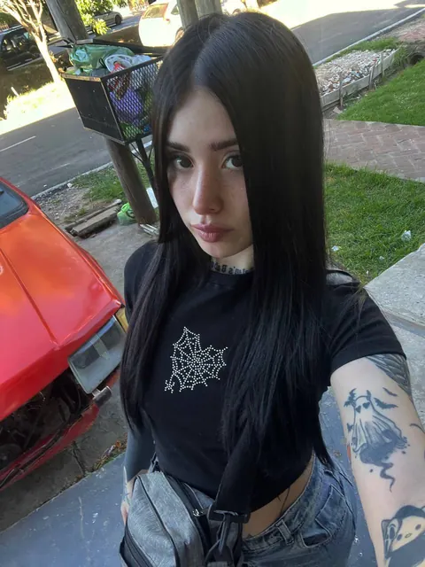 Skinny Latina Brunette Shows Her Tattoo While Posing – photo 3 of 20