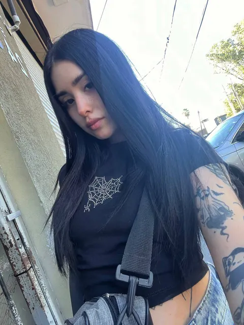 Skinny Latina Brunette Shows Her Tattoo While Posing – photo 2 of 20
