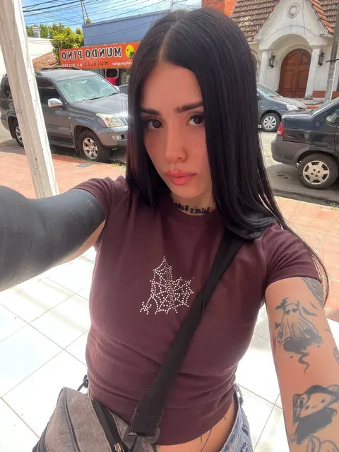 Skinny Latina Brunette Shows Her Tattoo While Posing – photo 4 of 20