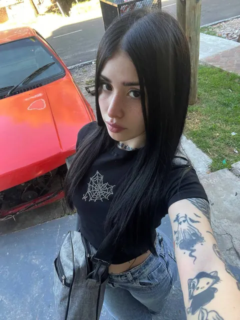 Skinny Latina Brunette Shows Her Tattoo While Posing – photo 8 of 20