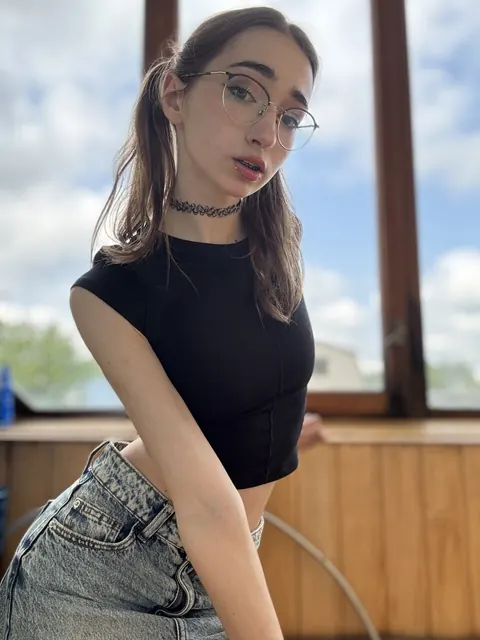Brunette with Natural Tits and Glasses Takes a Facial Outdoors – photo 13 of 21
