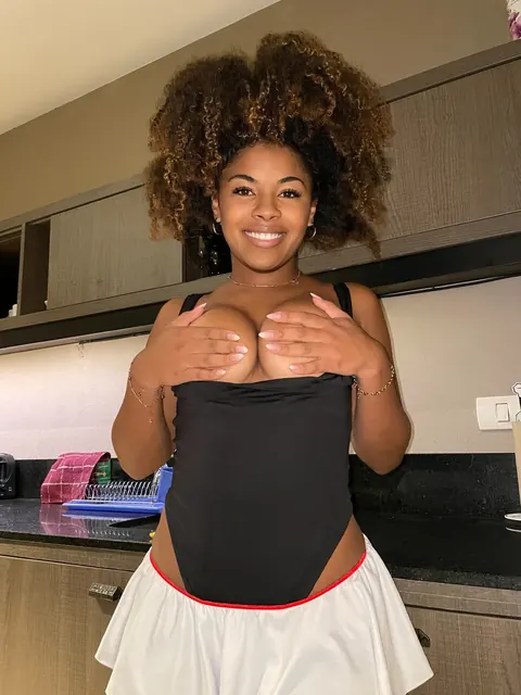 Ebony BBW with Big Tits Poses in Lingerie and Skirt – photo 6 of 21