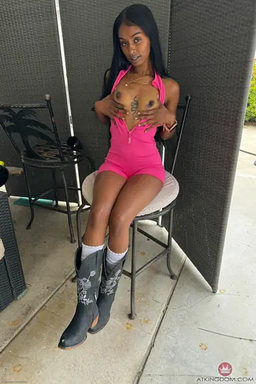 Skinny Ebony Woman in Socks Spreads Her Ass Outdoors