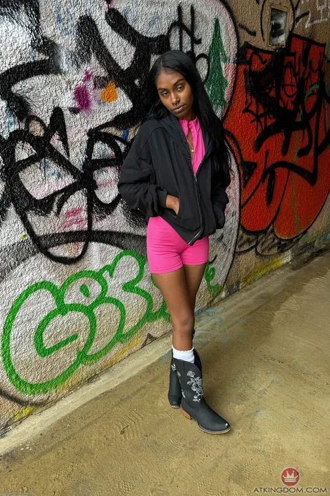 Skinny Ebony Woman in Socks Spreads Her Ass Outdoors – photo 20 of 21