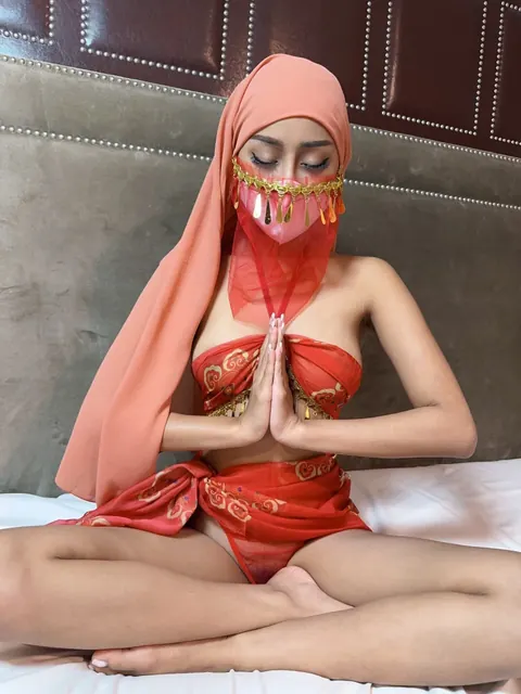 Slim Arab Woman Poses in Lingerie with a Veil Mask – photo 3 of 10