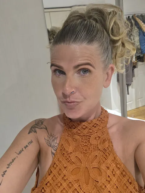 Curly Blonde MILF in a Dress Strips for Selfies – photo 10 of 10