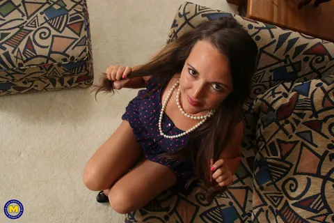 Mature Curvy Brunette Strips Out of Her Skirt and Spreads – photo 3 of 16