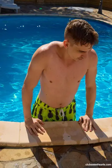 Brunette with Natural Tits Sucks Cock and Fucks by the Pool