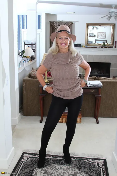Mature Curvy Blonde Strips Out of Her Skirt and Thong – photo 8 of 16