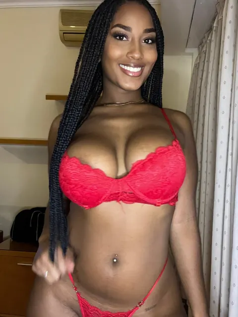 Curvy Ebony Babe with Big Natural Tits Smiles in a Red Bikini in the Bathroom – photo 10 of 20