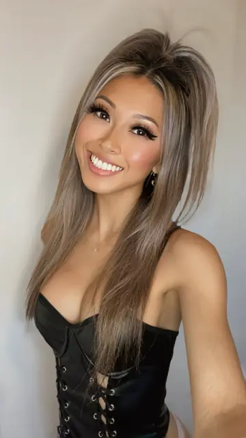 Slim Asian Blonde with Big Tits Teases in Sheer Lingerie