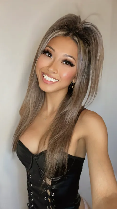 Slim Asian Blonde with Big Tits Teases in Sheer Lingerie – photo 1 of 16