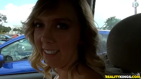 Chase Hart: Blonde with Big Natural Tits Strips Out of Her Shorts Outdoors by a Car – photo 2 of 16