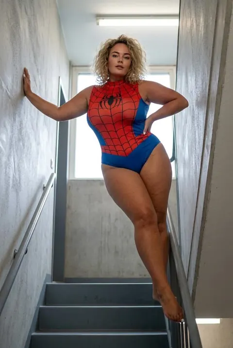 Curly Dutch BBW with Big Tits Models a Costume in Selfies – photo 10 of 10