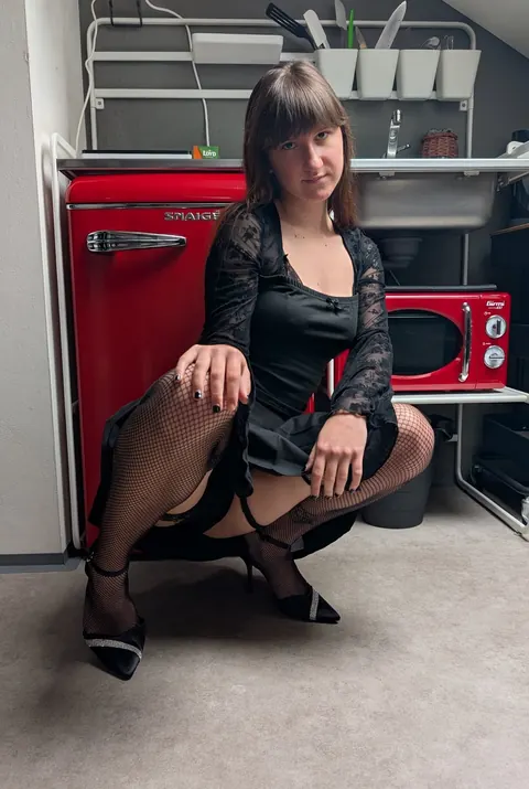 Brunette Shows Her Panties and Stockings in a Miniskirt – photo 4 of 10