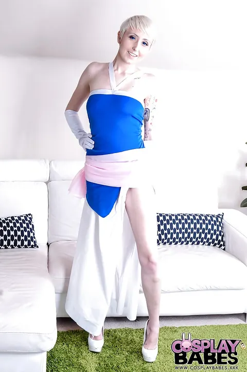 MOLLY DAE: Short-Haired Blonde in Cosplay Skirt Fingers Her Hairy Pussy – photo 2 of 16