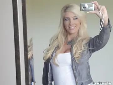 Blonde with Big Tits Strips Out of Her Jeans for Mirror Selfies