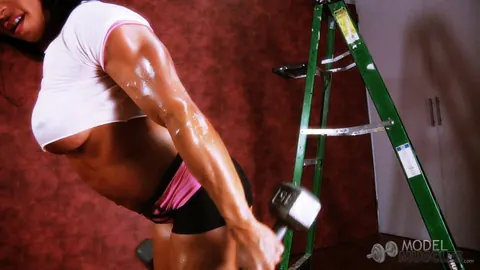Marina Lopez: Petite Latina MILF Oils Her Big Tits in the Gym – photo 3 of 21