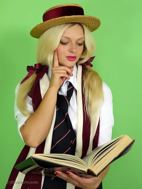 Busty Blonde in Uniform and Heels Strips and Spreads – photo 3 of 17