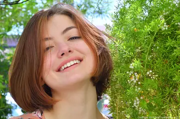 Aria Sky – Redhead with Short Hair Flashes Her Hairy Pussy Outdoors