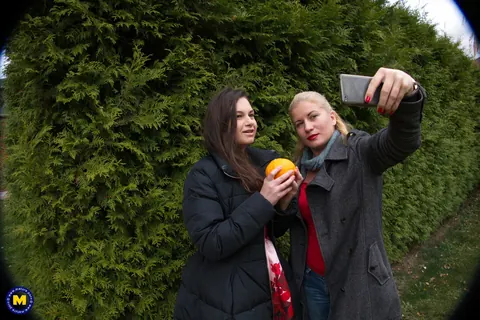 European MILFs Snap Selfies Outdoors in Jeans and Kiss – photo 21 of 21