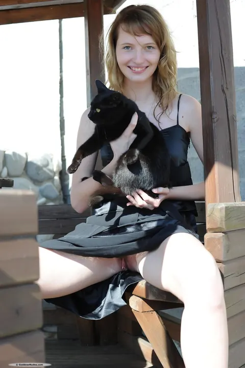 Nasir: Pale Blonde Lifts Her Skirt and Spreads Outdoors – photo 6 of 21