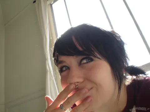 Short-Haired Pierced Babe Sucks Cock and Spreads Outdoors – photo 2 of 16