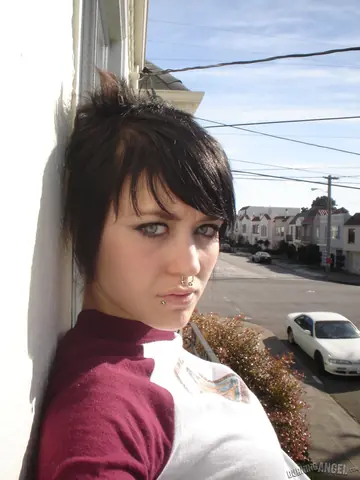 Short-Haired Pierced Babe Sucks Cock and Spreads Outdoors