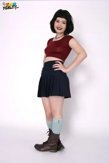 Petite Brunette Strips Out of Her Clothes Keeping Socks On