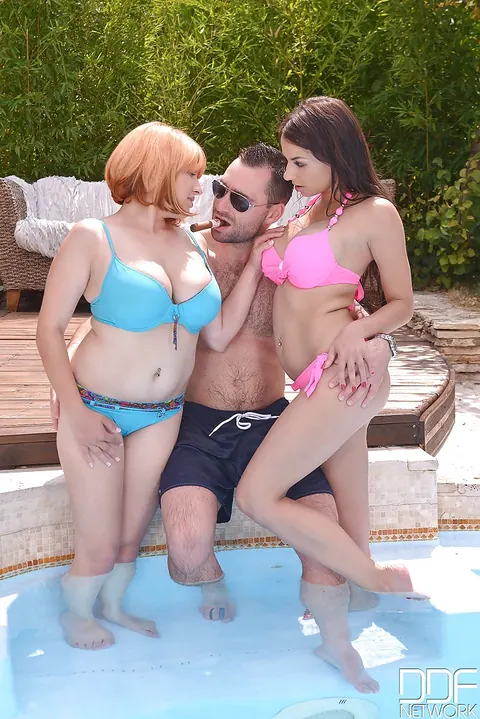 Lola Fauve: European Redhead with Big Tits Sucks and Fucks in a Pool Threesome – photo 3 of 16